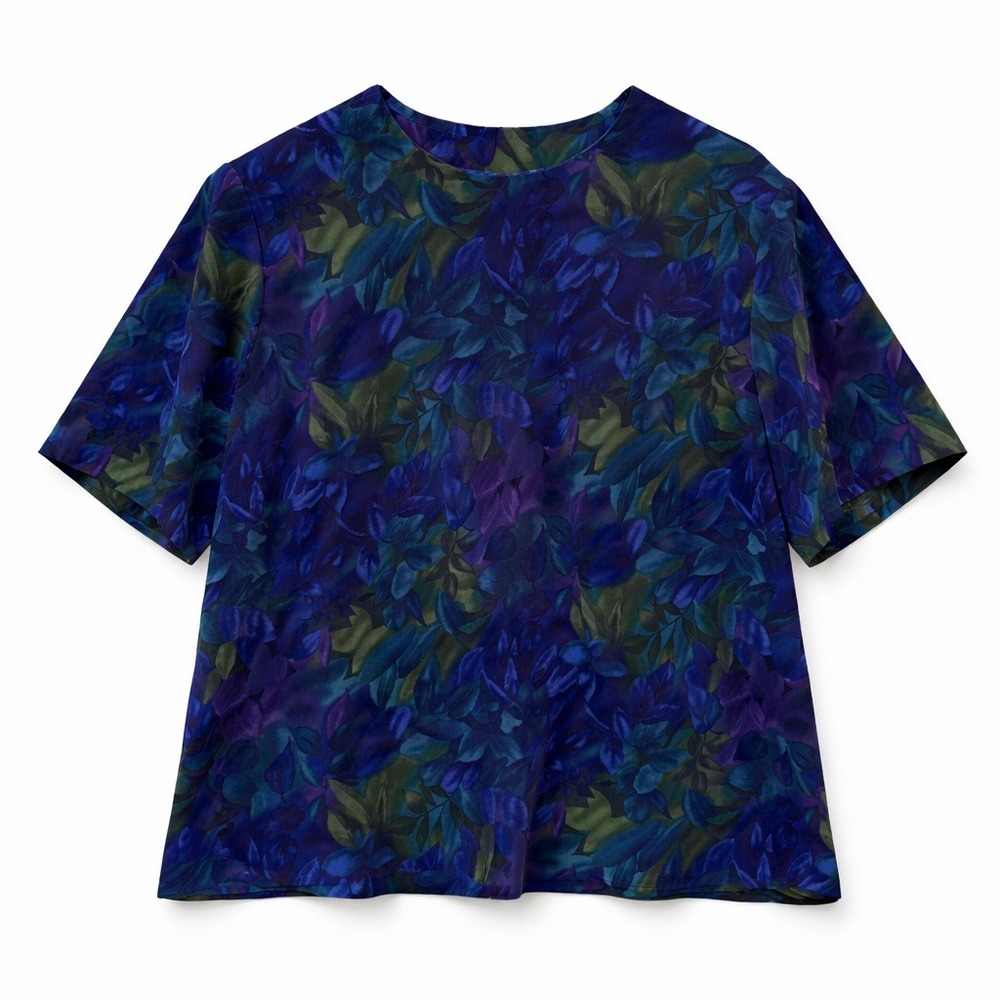 Plus Size Vintage Jodi Scott York Blue Purple Floral‎ Leaf Blouse 24W grannycore